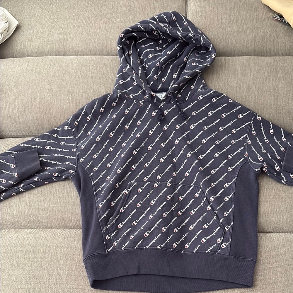 Champion Dark Blue Hoodie with Logo Design